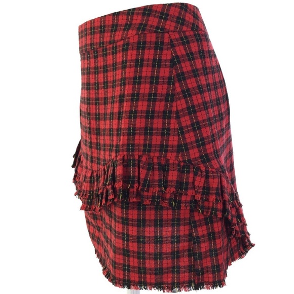SEEK The Label Red Buffalo Flannel Plaid Ruffled Fringed Edge Mini Skirt XS - Picture 5 of 6